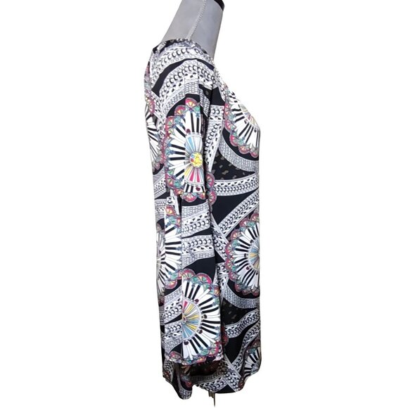 Bell Sleeve GoGo Mini Dress Multicolor Black GoGo Slinky Medallion Stretch Small - Picture 5 of 6